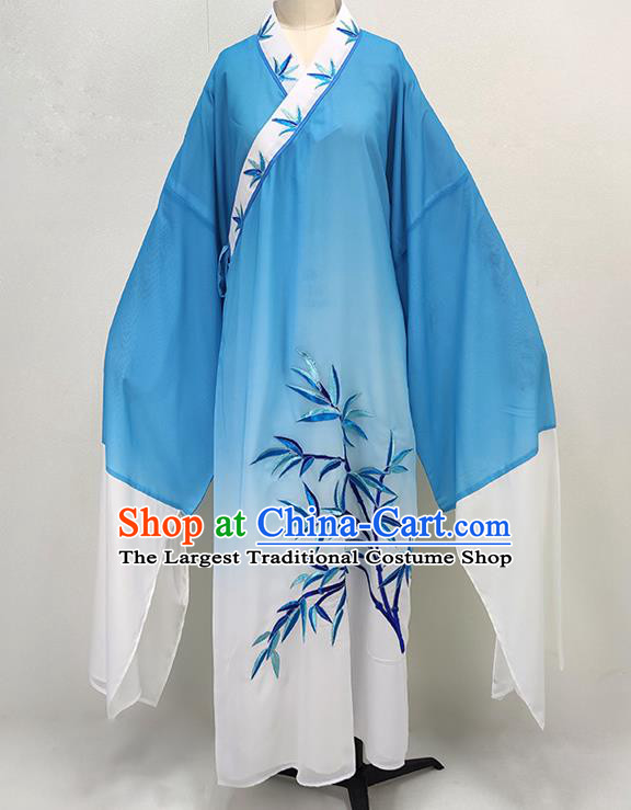 Chinese Ancient Scholar Blue Robe Huangmei Opera Young Man Clothing Peking Opera Xiaosheng Garment Costume