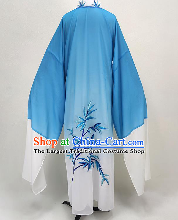 Chinese Ancient Scholar Blue Robe Huangmei Opera Young Man Clothing Peking Opera Xiaosheng Garment Costume