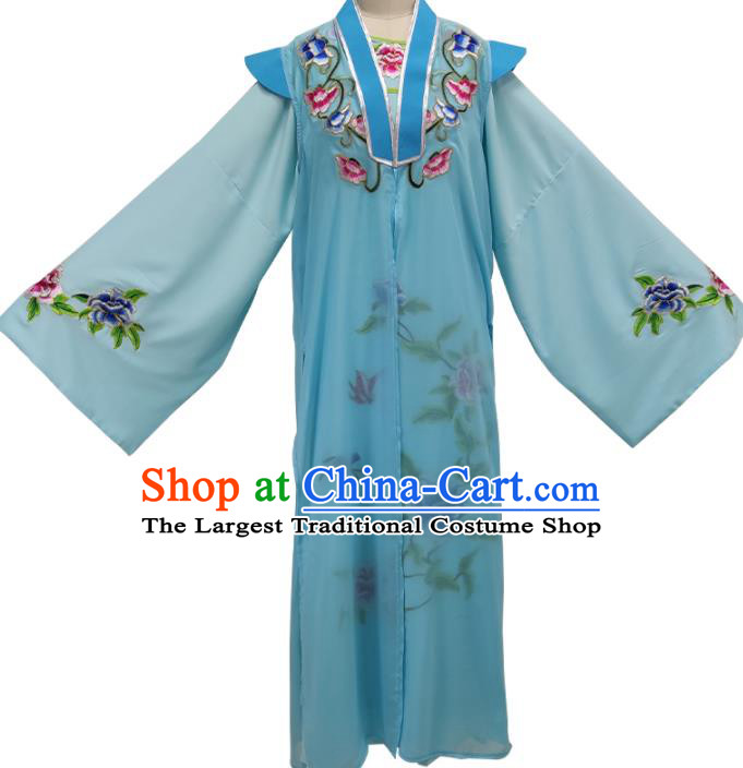 Chinese Shaoxing Opera Young Childe Clothing Peking Opera Xiaosheng Garment Costume Ancient Scholar Blue Robe