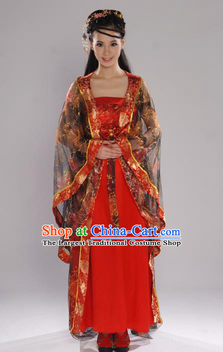 Chinese Tang Dynasty Costumes Ancient Dance Lady Clothing Traditional Court Red Dress Garments