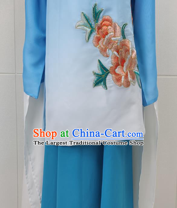 Chinese Peking Opera Hua Tan Garment Costume Ancient Young Mistress Blue Dress Shaoxing Opera Actress Clothing