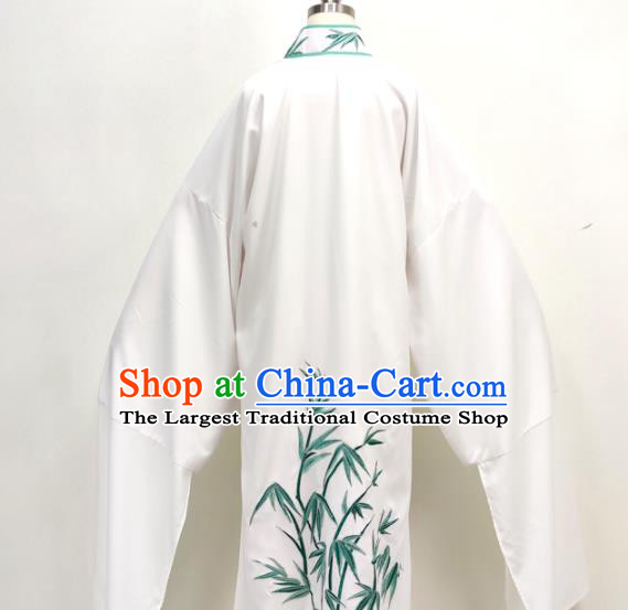 Chinese Shaoxing Opera Young Man Clothing Ancient Scholar Costume Beijing Opera Xiaosheng Embroidered White Robe