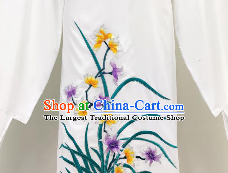 Chinese Beijing Opera Xiaosheng Embroidered Orchids White Robe Shaoxing Opera Scholar Clothing Ancient Childe Costume