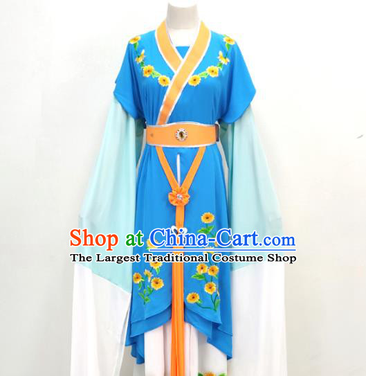 Chinese Ancient Young Lady Costume Beijing Opera Hua Tan Blue Dress Huangmei Opera Village Girl Clothing