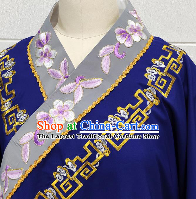 Chinese Shaoxing Opera Tang Bohu Clothing Peking Opera Xiaosheng Garment Costume Ancient Scholar Dark Blue Robe