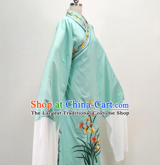 Chinese Shaoxing Opera Young Childe Clothing Ancient Scholar Costume Beijing Opera Xiaosheng Green Embroidered Robe