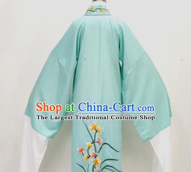 Chinese Shaoxing Opera Young Childe Clothing Ancient Scholar Costume Beijing Opera Xiaosheng Green Embroidered Robe