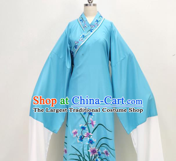 Chinese Shaoxing Opera Young Male Clothing Ancient Scholar Costume Beijing Opera Niche Blue Embroidered Robe