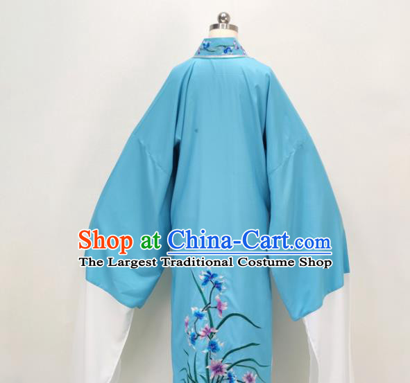 Chinese Shaoxing Opera Young Male Clothing Ancient Scholar Costume Beijing Opera Niche Blue Embroidered Robe