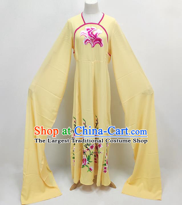Chinese Beijing Opera Diva Water Sleeve Yellow Dress Huangmei Opera Palace Lady Clothing Ancient Servant Girl Costume