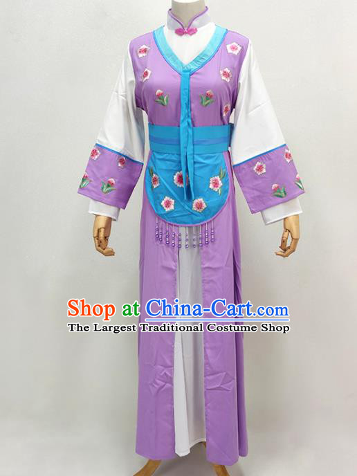 Chinese Ancient Village Girl Costume Beijing Opera Hua Tan Purple Dress Huangmei Opera Actress Clothing