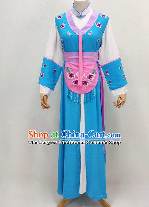 Chinese Huangmei Opera Maid Lady Clothing Ancient Servant Girl Costume Beijing Opera Actress Blue Dress