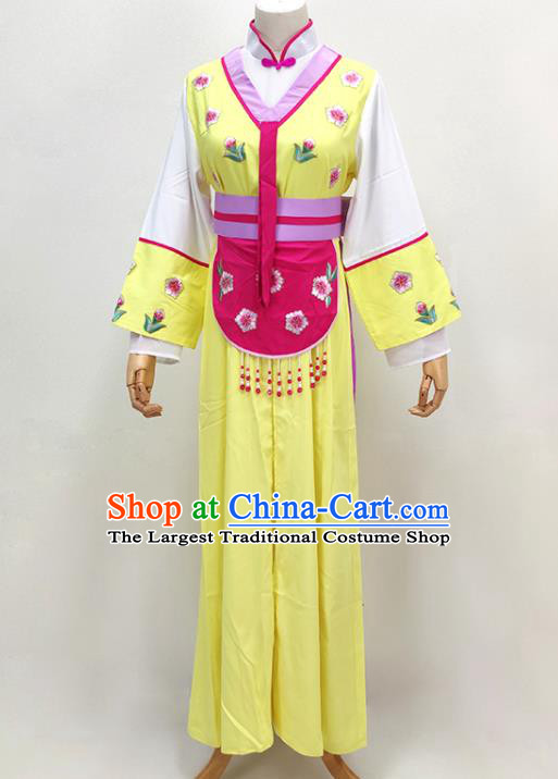 Chinese Ancient Servant Girl Costume Beijing Opera Actress Yellow Dress Huangmei Opera Maid Lady Clothing