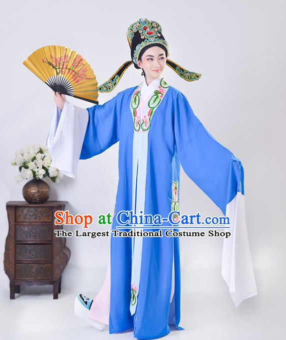 Chinese Ancient Scholar Zhao Sheng Costume Beijing Opera Xiaosheng Blue Cape Shaoxing Opera Young Male Clothing