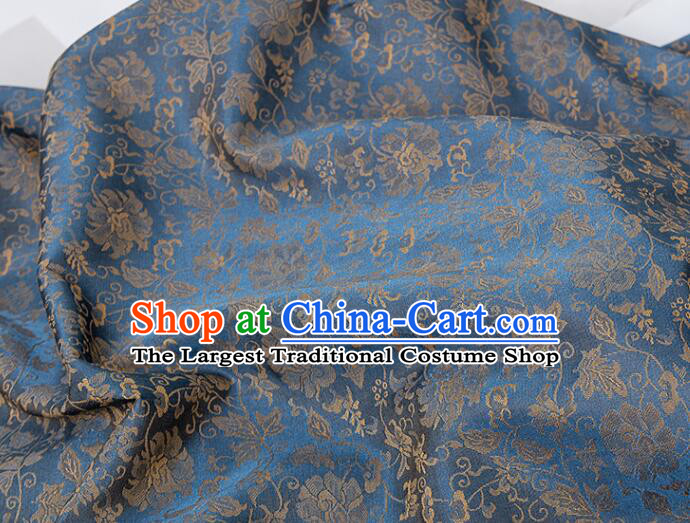 Chinese Dark Blue Brocade Fabric Classical Peony Pattern Design Fabric Cheongsam Material