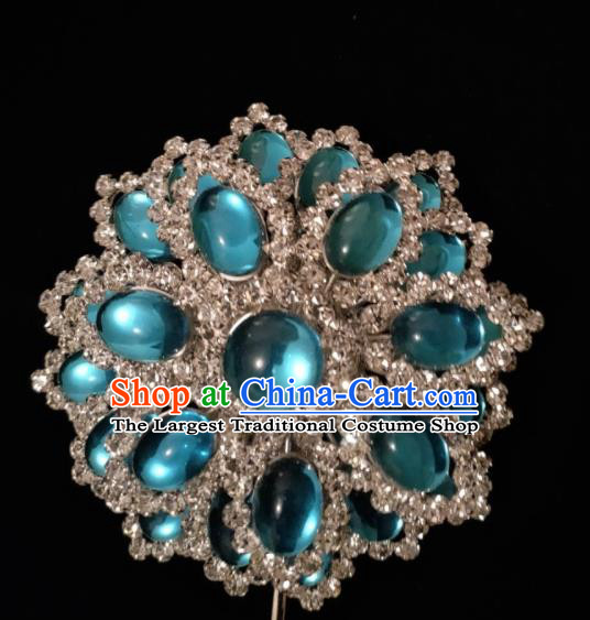 Chinese Peking Opera Hua Tan Blue Gems Hair Jewelry Beijing Opera Actress Headpiece Ancient Empress Crystal Hair Pin