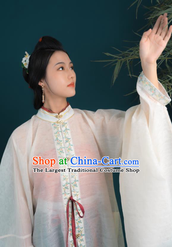 Chinese Ming Dynasty Noble Woman Historical Costume Ancient Fairlady Beige Long Gown and Purple Skirt Complete Set
