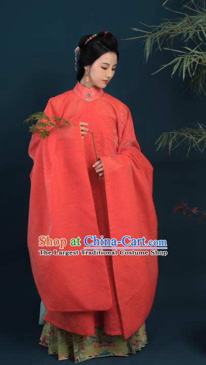 Chinese Ancient Fairlady Red Long Gown and Green Skirt Ming Dynasty Noble Woman Historical Costumes