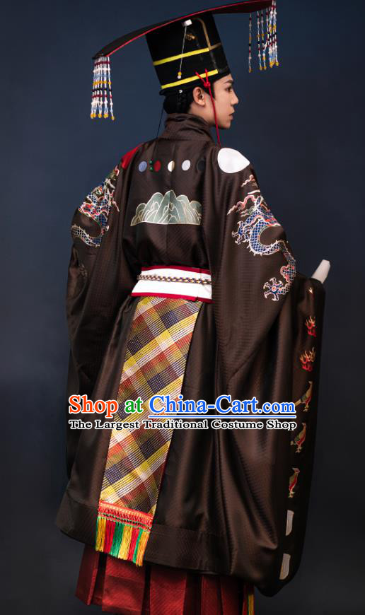 Chinese Ancient Emperor Garment Clothing Ming Dynasty Royal Prince Official Costumes and Headpiece Set