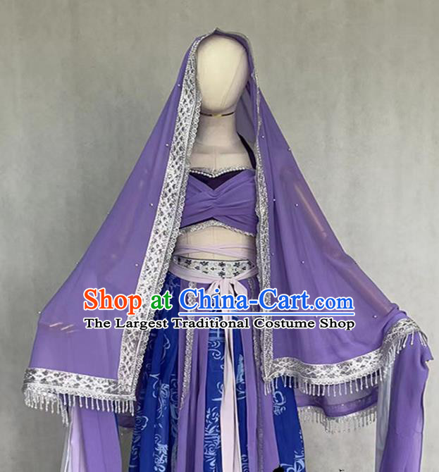 Chinese Classical Dance Clothing Ancient Ethnic Princess Purple Dress Costume