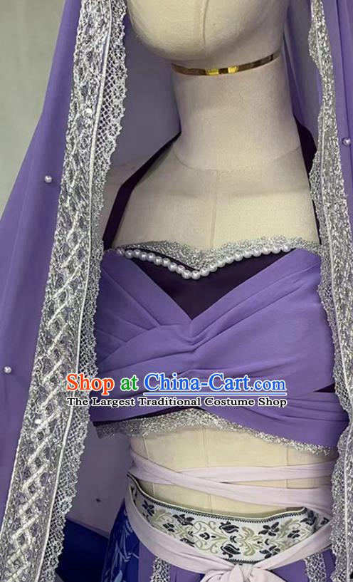 Chinese Classical Dance Clothing Ancient Ethnic Princess Purple Dress Costume