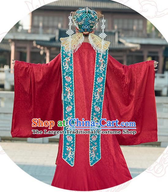 Chinese Ancient Empress Red Dress Traditional Embroidered Wedding Costume Song Dynasty Clothing