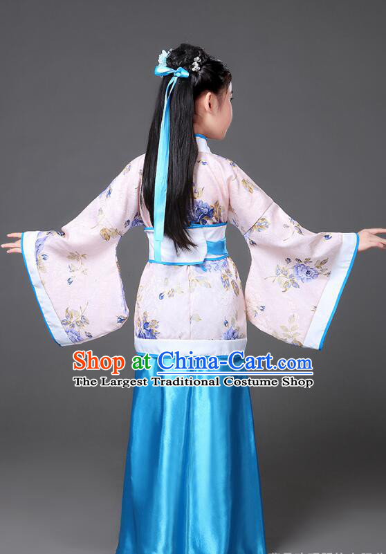 Chinese Han Dynasty Princess Garment Costume Ancient Palace Lady Blue Dress Clothing for Children