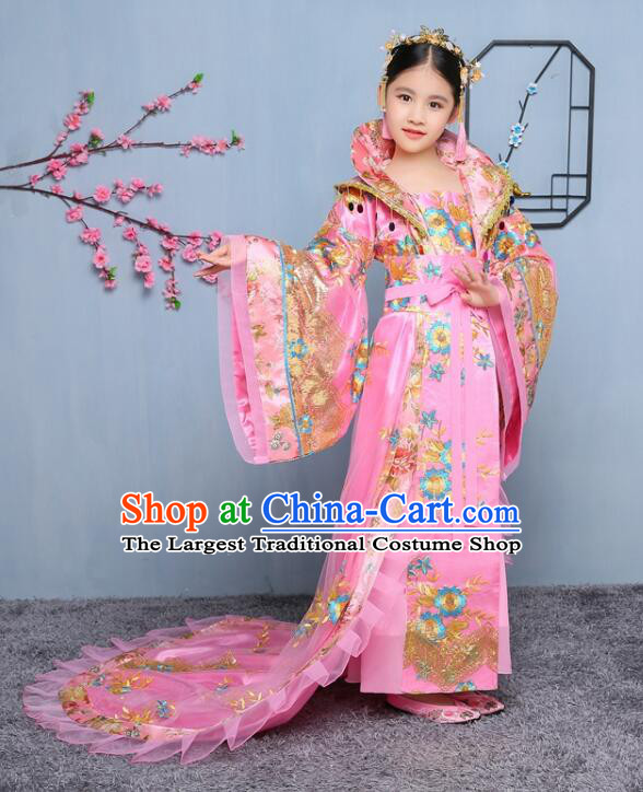 Chinese Fairy Pink Dress Tang Dynasty Empress Garment Costume Ancient Princess Children Clothing