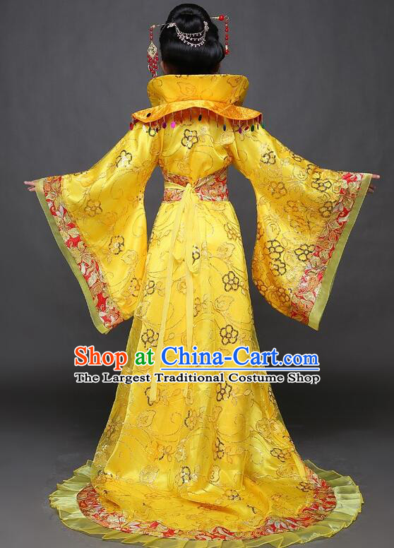 Chinese Tang Dynasty Imperial Concubine Garment Costume Ancient Children Clothing Empress Yellow Dress