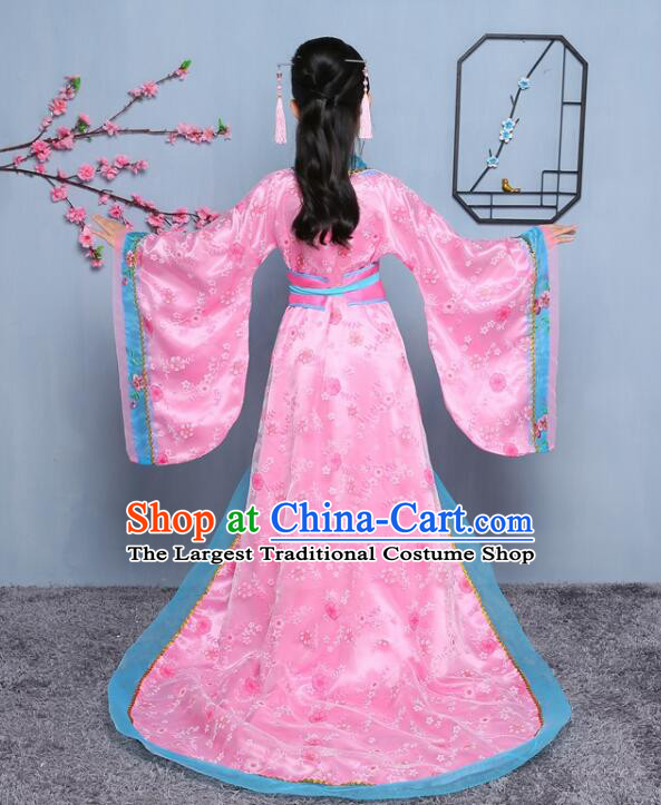 Chinese Tang Dynasty Princess Garment Costume Ancient Imperial Consort Pink Dress Empress Clothing for Children
