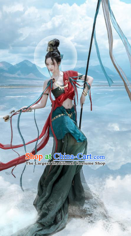 Chinese Dunhuang Dance Green Dress Ancient Goddess Garments Classical Flying Apsaras Dance Clothing