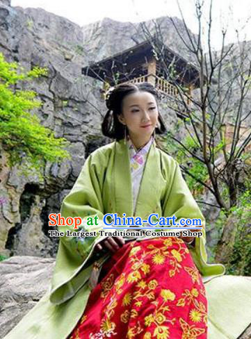 Chinese Ming Dynasty Noble Lady Clothing Traditional TV Series Blue Top and Red Dress Ancient Empress Garment Costumes