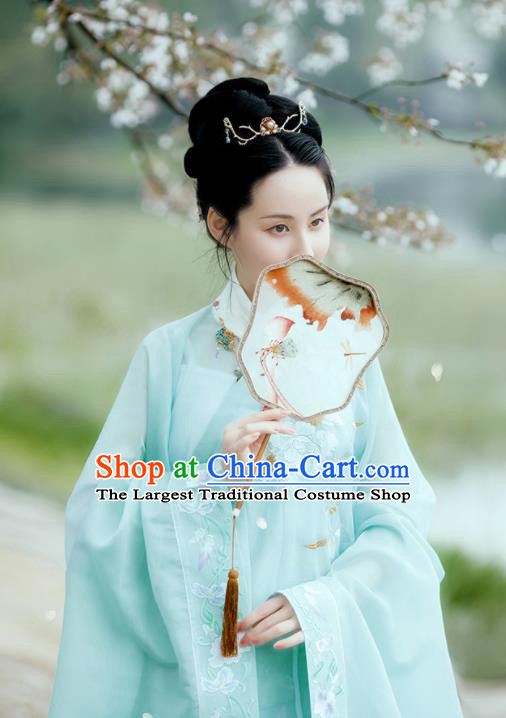 Chinese Ming Dynasty Historical Costumes Traditional Hanfu Ancient Young Beauty Blue Long Gown and Purple Skirt Complete Set