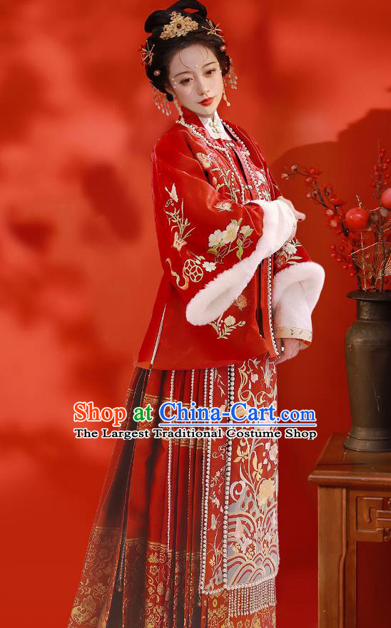 Chinese Traditional Winter Garment Clothing Ancient Rich Lady Dresses Ming Dynasty Costumes