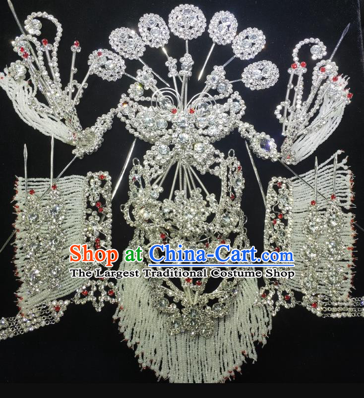 Chinese Ancient Goddess Headpieces Traditional Beijing Opera Crystal Hairpins Headdress Peking Opera Actress Hair Jewelries
