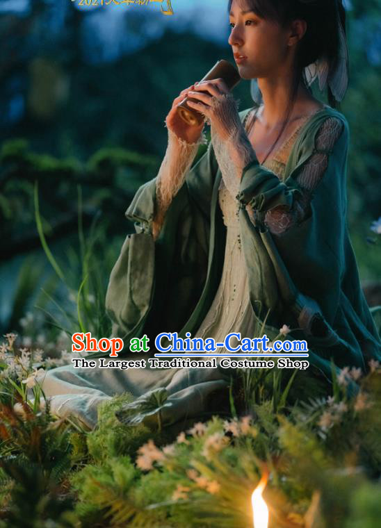 Chinese Film The Yinyang Master Servant Girl Ba Cai Costume Ancient Butterfly Fairy Green Dress Clothing