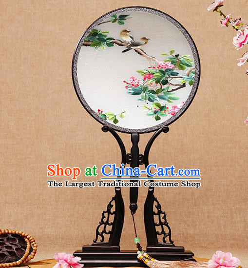 Chinese Circular Fan Handmade Palace Fan Traditional Embroidery Bird Flower Fan Silk Fan