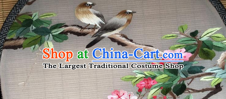 Chinese Circular Fan Handmade Palace Fan Traditional Embroidery Bird Flower Fan Silk Fan