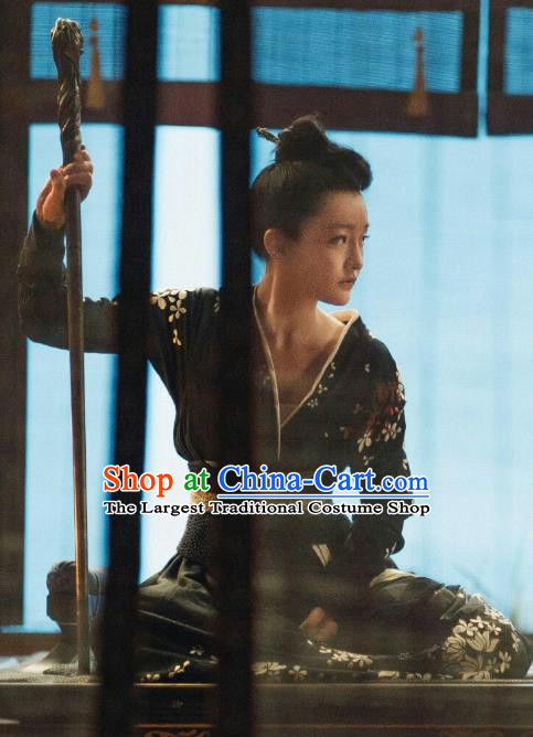 Chinese Film The Yinyang Master Female Warrior Bai Ni Costume Ancient Swordswoman Black Dress Clothing
