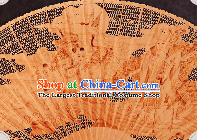 Chinese Sandalwood Accordion Collection Fan Traditional Folding Fans Carved Longevity Immortal Fan Handmade Craft