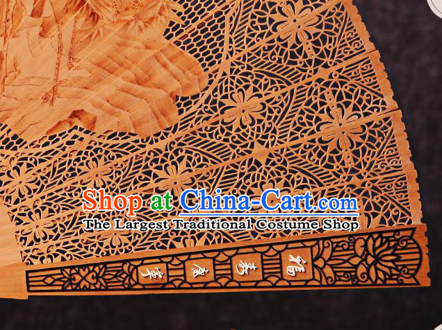 Chinese Sandalwood Accordion Collection Fan Traditional Folding Fans Carved Longevity Immortal Fan Handmade Craft