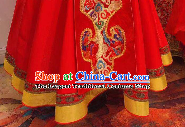 Chinese Mongol Nationality Wedding Dress Mongolian Folk Dance Costume Traditional Festival Red Robe Ethnic Women Clothing