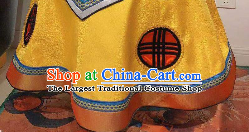 Chinese Ethnic Women Clothing Mongol Nationality Wedding Dress Mongolian Folk Dance Costume Traditional Festival Yellow Robe