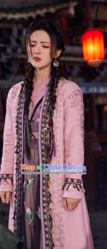 Chinese Ancient Swordswoman Clothing Traditional Female Knight Pink Dress Wu Xia TV Series Heros Wen Rou Costume
