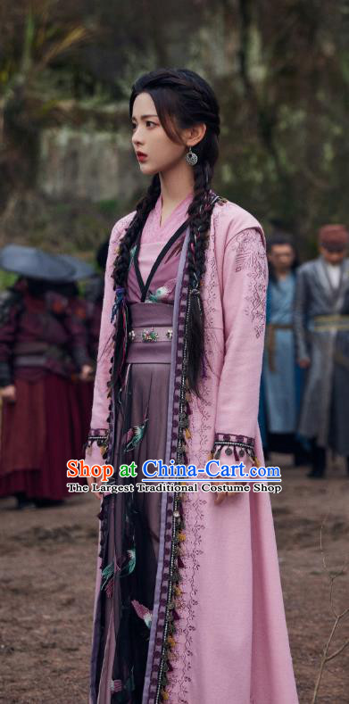 Chinese Ancient Swordswoman Clothing Traditional Female Knight Pink Dress Wu Xia TV Series Heros Wen Rou Costume