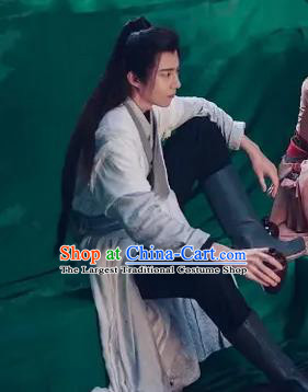 Chinese Wu Xia TV Series Heros Bai Chou Fei Costume Ancient Swordsman Clothing Traditional Knight White Garments