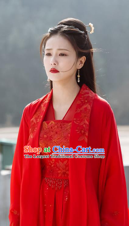 Chinese Traditional Red Wedding Dress TV Series One and Only Wen Shi Yi Costume Ancient Crown Princess Clothing