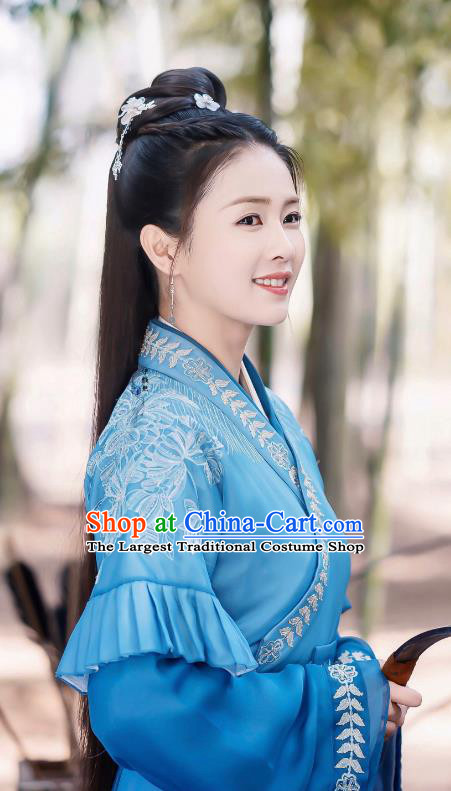 Chinese Ancient Noble Lady Clothing Traditional Embroidered Blue Dress TV Series One and Only Wen Shi Yi Costume