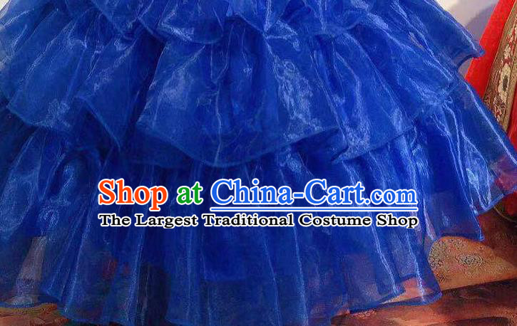 Chinese Traditional Ethnic Festival Costume Mongol Nationality Dance Royal Blue Dress Mongolian Folk Dance Garment