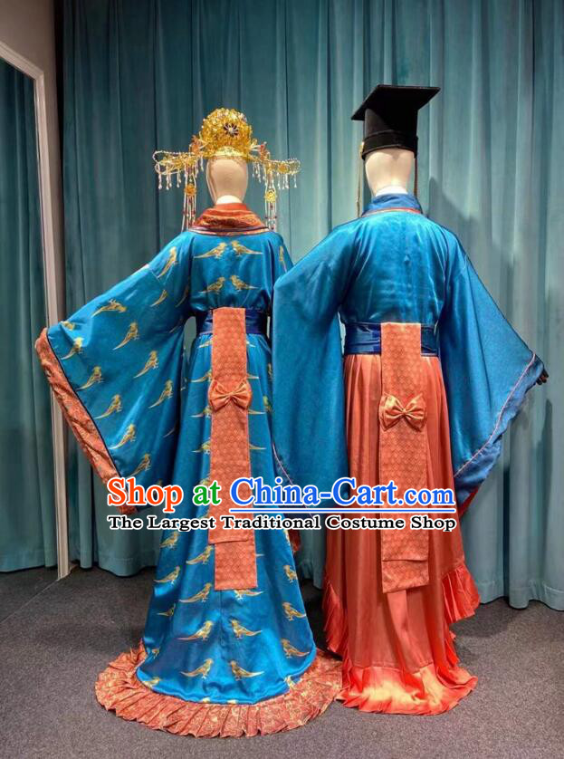 Chinese Tang Dynasty Costumes Ancient Bride and Groom Garments Feng Qi Luo Yang Wedding Clothing for Women for Men